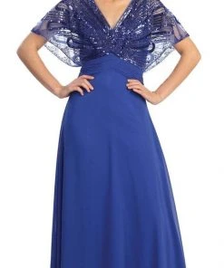 Formal Gowns Elizabeth K - GL1145 Sequined V-neck Chiffon A-line Dress