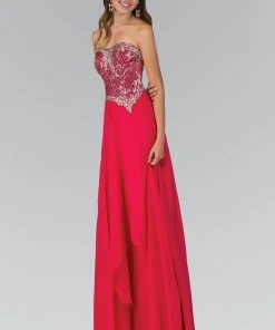 Elizabeth K - GL1149 Jeweled Strapless Chiffon A-Line Gown