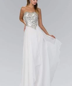 Elizabeth K - GL1149 Jeweled Strapless Chiffon A-Line Gown