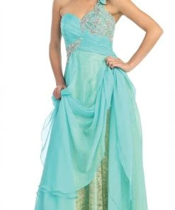 Elizabeth K - GL1154 Asymmetrical Ruched Ornate Gown Formal Gowns