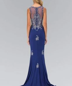Elizabeth K - GL1314 Beaded Illusion Bateau Neck Trumpet Gown Formal Gowns