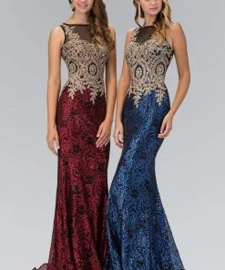 Elizabeth K - GL1319 Embellished Illusion Bateau Neck Gown