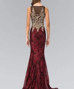 Elizabeth K - GL1319 Embellished Illusion Bateau Neck Gown