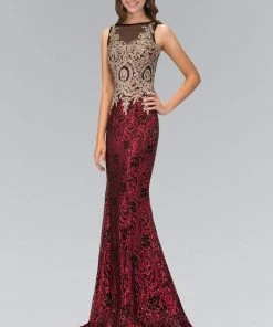 Elizabeth K - GL1319 Embellished Illusion Bateau Neck Gown