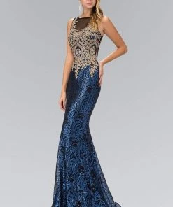 Elizabeth K - GL1319 Embellished Illusion Bateau Neck Gown