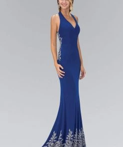 Elizabeth K - GL1325 Baroque Lace V-Neck Sheath Gown Formal Gowns