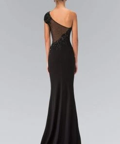 Elizabeth K - GL1326 Beaded One Shoulder Jersey Long Dress