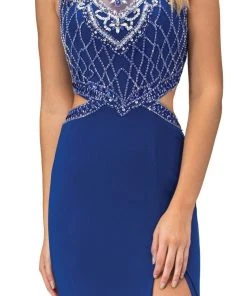 Formal Gowns Elizabeth K - GL1328 Embellished Illusion Jewel Sheath Dress