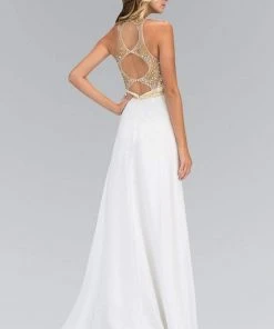 Elizabeth K - GL1329 Gilt Beaded Illusion A-Line Gown