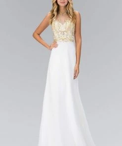 Elizabeth K - GL1329 Gilt Beaded Illusion A-Line Gown