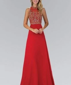 Elizabeth K - GL1329 Gilt Beaded Illusion A-Line Gown