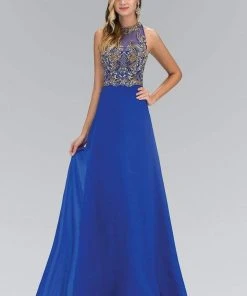 Elizabeth K - GL1329 Gilt Beaded Illusion A-Line Gown