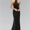Formal Gowns Elizabeth K - GL1330 Halter Neckline Beaded Black Gown