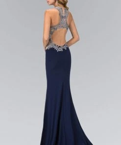 Prom Dresses Elizabeth K - GL1331 Beaded Illusion Neck Jersey Gown
