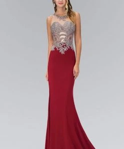 Prom Dresses Elizabeth K - GL1331 Beaded Illusion Neck Jersey Gown