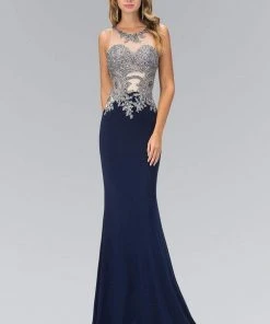 Prom Dresses Elizabeth K - GL1331 Beaded Illusion Neck Jersey Gown