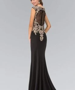 Elizabeth K - GL1333 Embellished V-Neck Jersey Long Gown Formal Gowns