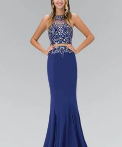 Formal Gowns Elizabeth K - GL1338 Two-Piece Florid Illusion Sheath Gown