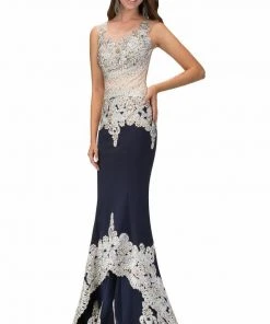 Elizabeth K - GL1342 Scoop Neckline With Sheer Back Jersey Gown Formal Gowns