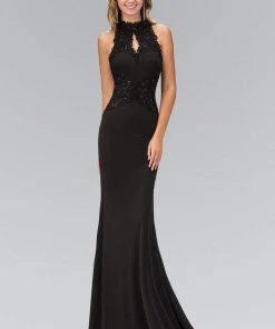 Elizabeth K - GL1356 Lace Illusion Cutout Sheath Gown
