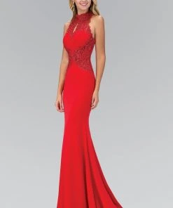 Elizabeth K - GL1356 Lace Illusion Cutout Sheath Gown