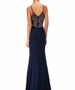 Formal Gowns Elizabeth K - GL1360 Jewel Embellished Spaghetti Strap Jersey Gown