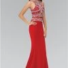 Elizabeth K - GL1362 Beaded Bateau Neckline With Sheer Waist Jersey Gown Formal Gowns