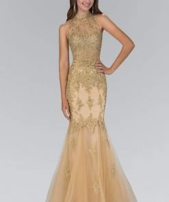 Elizabeth K - GL1365 Embellished High Neck Mermaid Gown Formal Gowns