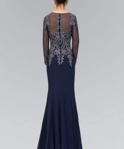 Elizabeth K - GL1368 Laced Bateau Neck Long Sleeve Dress Formal Gowns 6 Elizabeth K - GL1368 Laced Bateau Neck Long Sleeve Dress Formal Gowns