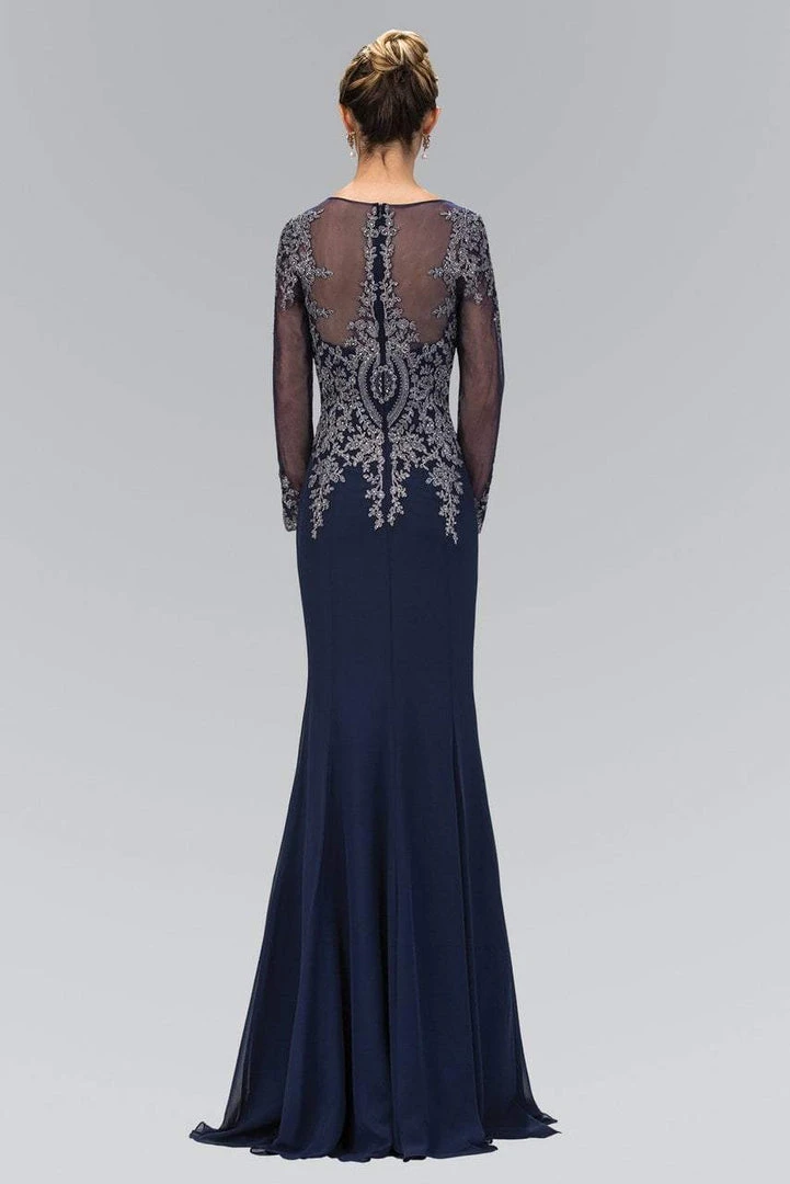 Elizabeth K - GL1368 Laced Bateau Neck Long Sleeve Dress Formal Gowns 4 Elizabeth K - GL1368 Laced Bateau Neck Long Sleeve Dress Formal Gowns