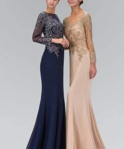 Elizabeth K - GL1368 Laced Bateau Neck Long Sleeve Dress Formal Gowns 7 Elizabeth K - GL1368 Laced Bateau Neck Long Sleeve Dress Formal Gowns