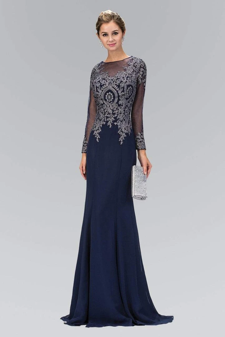 Elizabeth K - GL1368 Laced Bateau Neck Long Sleeve Dress Formal Gowns 3 Elizabeth K - GL1368 Laced Bateau Neck Long Sleeve Dress Formal Gowns