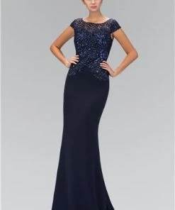 Elizabeth K - GL1369 Cap Sleeve Bead And Sequin Embellished Gown Formal Gowns