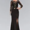 Formal Gowns Elizabeth K - GL1371 Lace Embellished Bodice With Three Quarter Sleeves Gown 2 Formal Gowns Elizabeth K - GL1371 Lace Embellished Bodice With Three Quarter Sleeves Gown