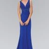 Elizabeth K GL1377 Embellished Ruched V-Neck A-line Dress - 1 Pc Royal Blue In Size XS Available Formal Gowns