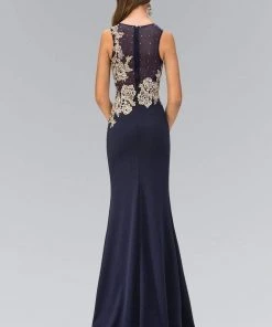 Elizabeth K - GL1381 Embellished Jewel Neck Jersey Gown 6 Elizabeth K - GL1381 Embellished Jewel Neck Jersey Gown