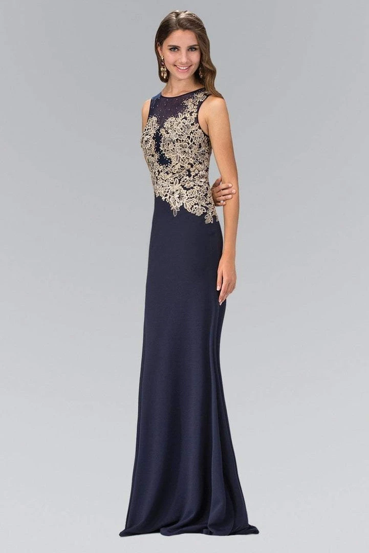 Elizabeth K - GL1381 Embellished Jewel Neck Jersey Gown 3 Elizabeth K - GL1381 Embellished Jewel Neck Jersey Gown