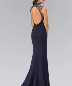 Elizabeth K - GL1383 Beaded High Neck With Open Back Gown Formal Gowns