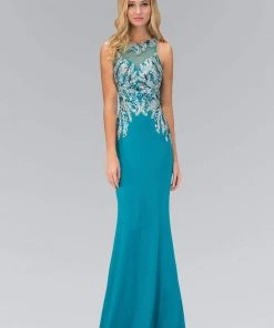 Elizabeth K - GL1387 Jewel Neckline Sequin Embellished Gown