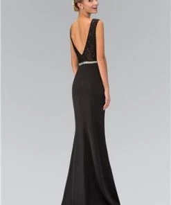 Elizabeth K - GL1388 Embellished Bateau Neckline Open Back Gown Formal Gowns 5 Elizabeth K - GL1388 Embellished Bateau Neckline Open Back Gown Formal Gowns