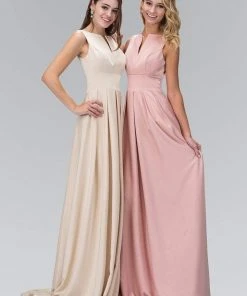 Elizabeth K - GL1391 Bateau Neck Jersey Dress Formal Gowns