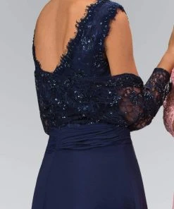 Elizabeth K - GL1397 Lace V-Neck A-Line Gown With Bolero Formal Gowns