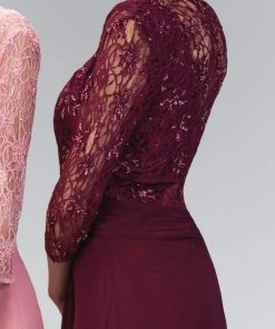 Elizabeth K - GL1397 Lace V-Neck A-Line Gown With Bolero Formal Gowns