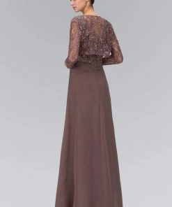 Elizabeth K - GL1397 Lace V-Neck A-Line Gown With Bolero Formal Gowns