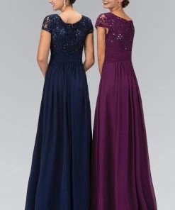 Elizabeth K - GL1398 Embellished Cap Sleeve Scoop Neck Dress Formal Gowns 7 Elizabeth K - GL1398 Embellished Cap Sleeve Scoop Neck Dress Formal Gowns