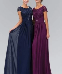 Elizabeth K - GL1398 Embellished Cap Sleeve Scoop Neck Dress Formal Gowns 6 Elizabeth K - GL1398 Embellished Cap Sleeve Scoop Neck Dress Formal Gowns
