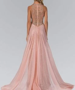 Formal Gowns Elizabeth K - GL1400 Sequined Illusion Jewel Neck A-Line Gown 6 Formal Gowns Elizabeth K - GL1400 Sequined Illusion Jewel Neck A-Line Gown