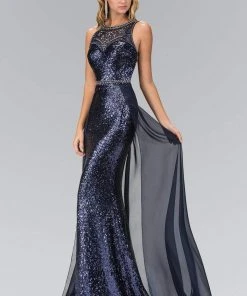Formal Gowns Elizabeth K - GL1400 Sequined Illusion Jewel Neck A-Line Gown 7 Formal Gowns Elizabeth K - GL1400 Sequined Illusion Jewel Neck A-Line Gown
