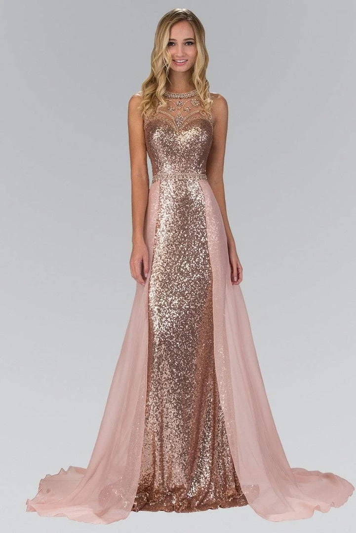 Formal Gowns Elizabeth K - GL1400 Sequined Illusion Jewel Neck A-Line Gown 3 Formal Gowns Elizabeth K - GL1400 Sequined Illusion Jewel Neck A-Line Gown