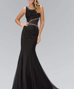 Elizabeth K - GL1401 Scoop Neckline Rhinestone Embellished Gown Formal Gowns